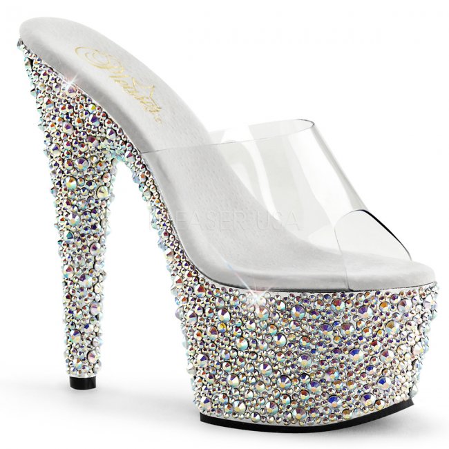 stříbrné boty na podpatku s kamínky Bejeweled-701ms-csrs - Velikost 37